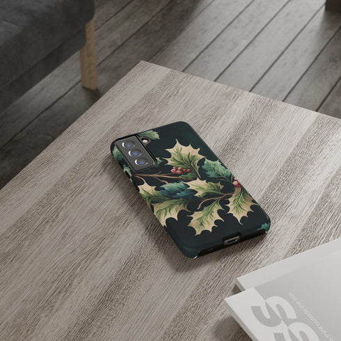 Dark Green Festive Holly in Watercolor - Impact Resistant Phone Case